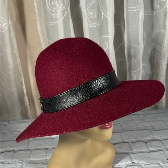 bebe Accessories - Bebe Burgundy Wine Wool Felt Wide Brim Fedora Hat Women's One Size